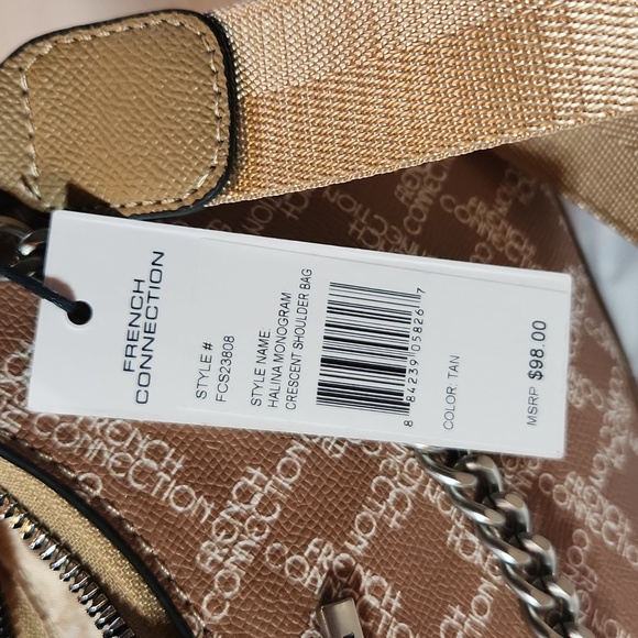 French Connection Halina Monogram Crescent Handbag Crossbody Purse - Picture 5 of 5
